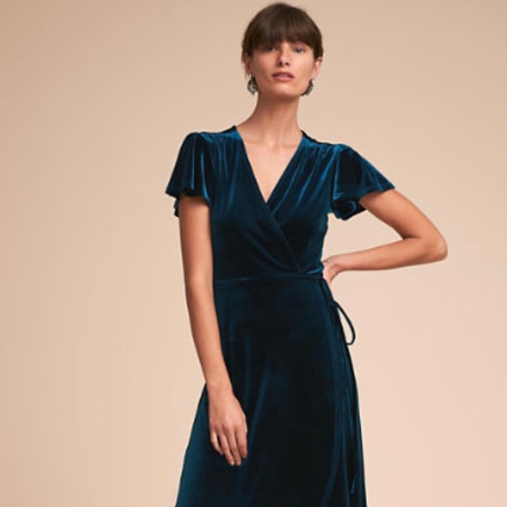 BHLDN Thrive Velvet wrap dress (dark teal)
